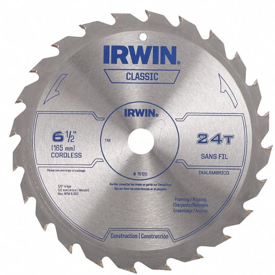 Irwin 6 1 2 In Blade Dia 24 Teeth Circular Saw Blade 19tf11 15120 Grainger