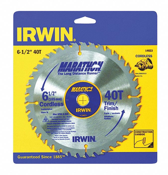 CIRCULAR SAW BLADE, CARBIDE, 6½ IN DIA, 40, ⅝ IN, ATB, 23 ° , 0.063 IN, FOR WOOD