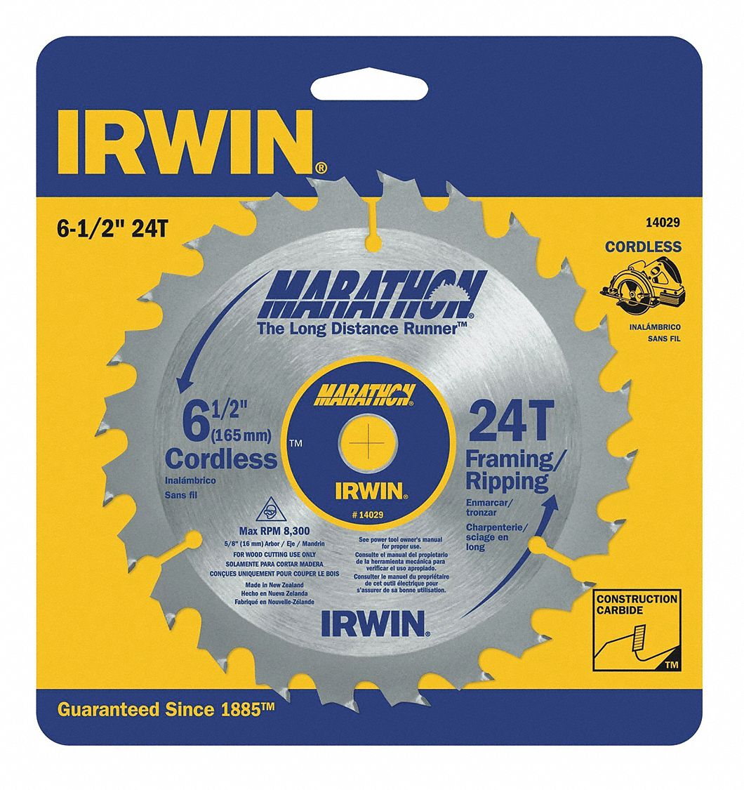 CIRCULAR SAW BLADE, CARBIDE, 6½ IN DIA, 24, ⅝ IN, ATB, 23 ° , 0.063 IN, FOR WOOD