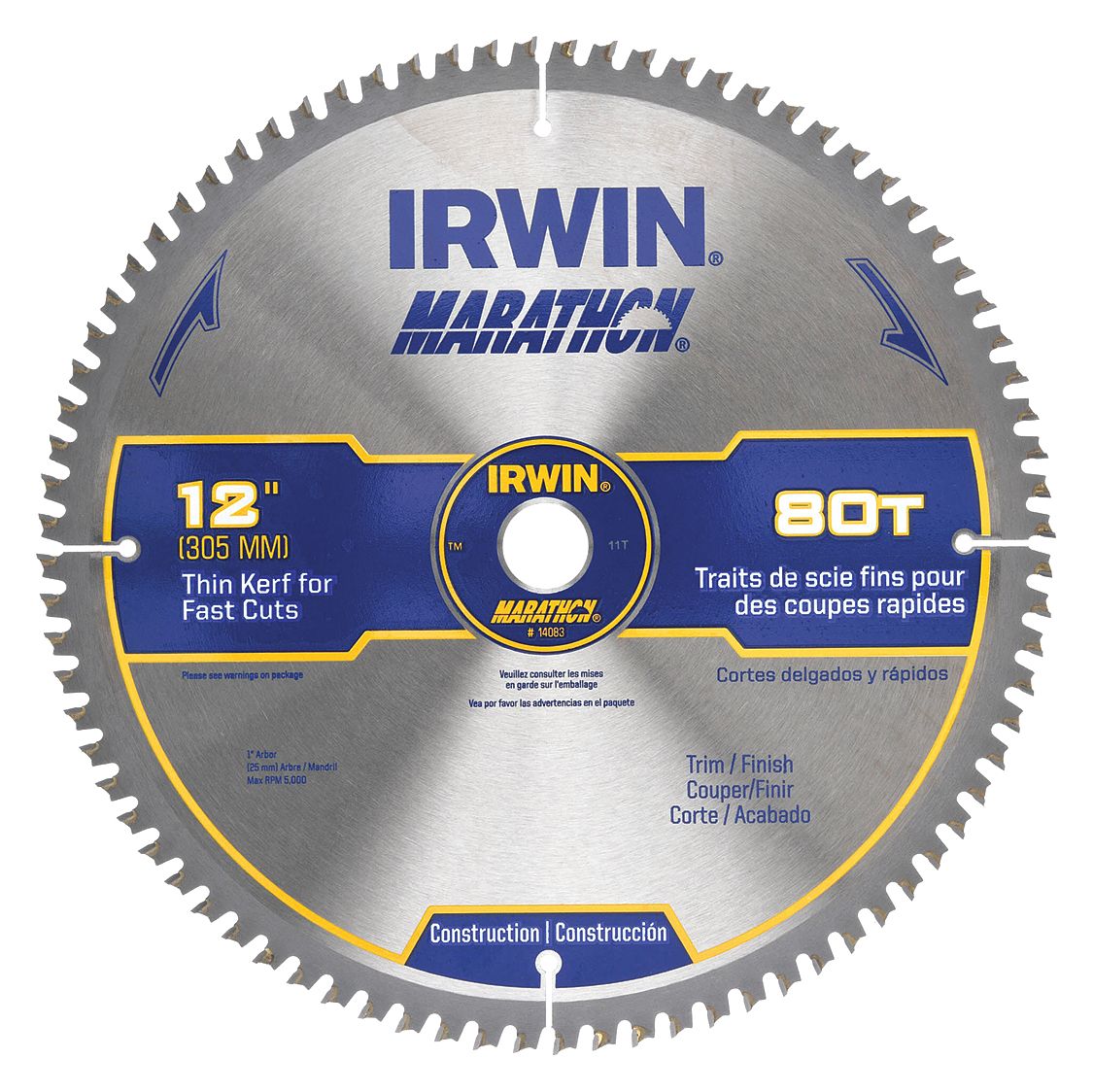 CIRCULAR SAW BLADE, STEEL, 12 IN DIA, 80, 1 IN ARBOUR, ATB, 5 ° , 0.095 IN, FOR TRIM/FINISH