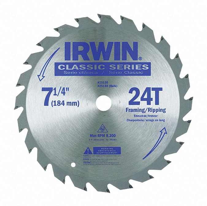 CIRCULAR SAW BLADE, STEEL, 7¼ IN DIA, 24, ⅝ IN, ATB, 18 ° , FOR FRAMING/RIPPING