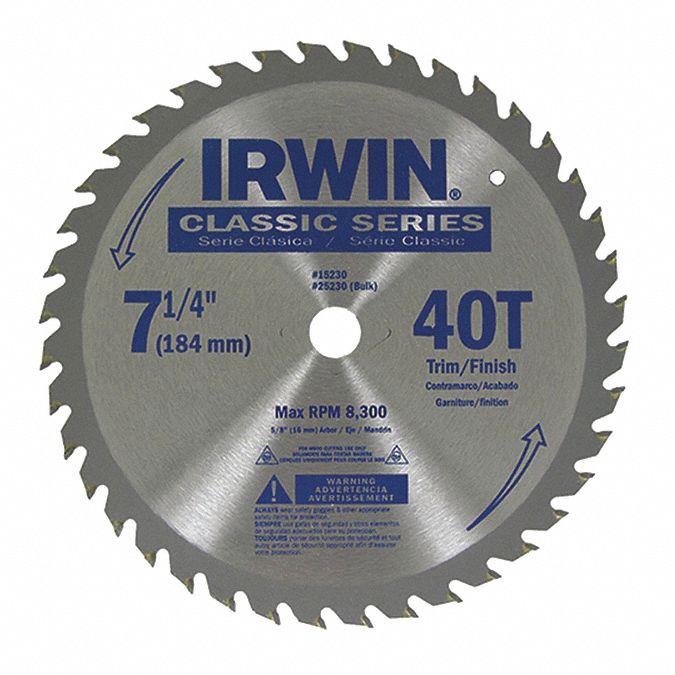 CIRCULAR SAW BLADE, STEEL, 7¼ IN DIA, 40, ⅝ IN, ATB, 20 ° , 0.055 IN, FOR CIRCULAR SAW