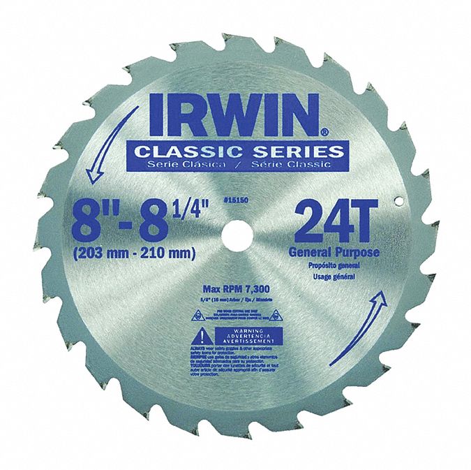 CIRCULAR SAW BLADE, STEEL, 8¼ IN DIA, 24, ⅝ IN, ATB, 16 ° , FOR GENERAL-PURPOSE