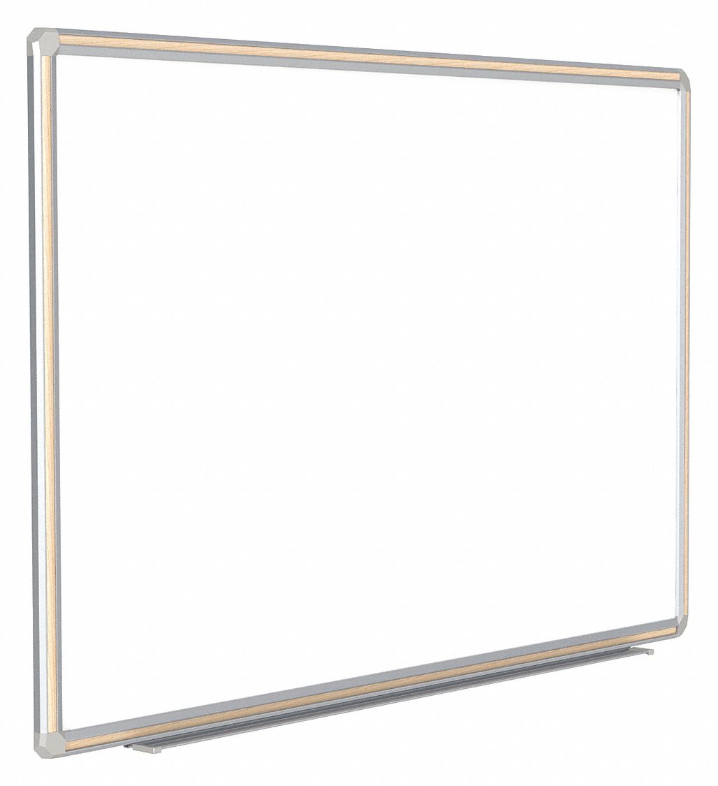 Dry Erase Board: Porcelain, Framed Style, Aluminum Frame, 48 in Overall Ht, 72 in Overall Wd