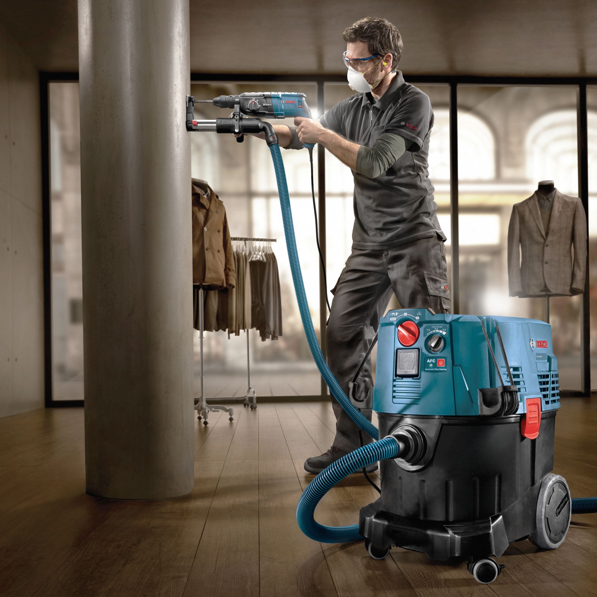 BOSCH Dust Extractor, 9 gal Tank Size, 150 cfm, 1 3/8 in Vacuum Hose