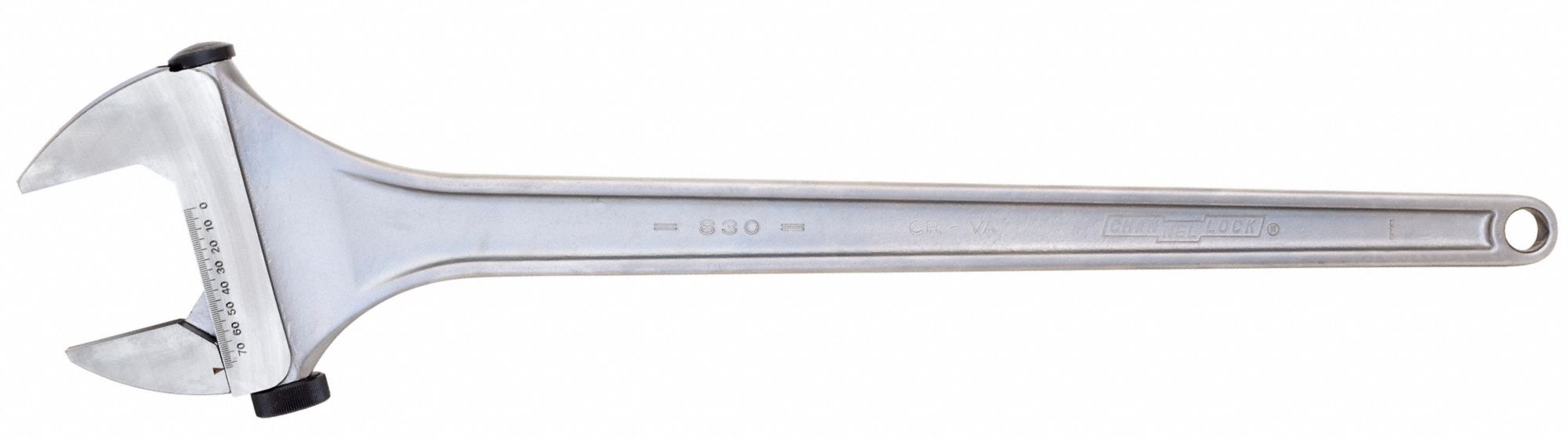 CHANNELLOCK Adjustable Wrench, Alloy Steel, Chrome, 30 in, Jaw Capacity