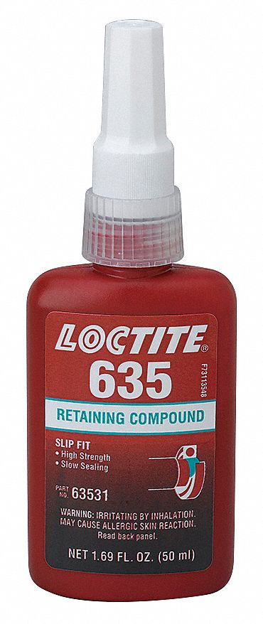 RETAINING COMPOUND, 635, 1.7 FL OZ BOTTLE, GREEN, HIGH STRENGTH