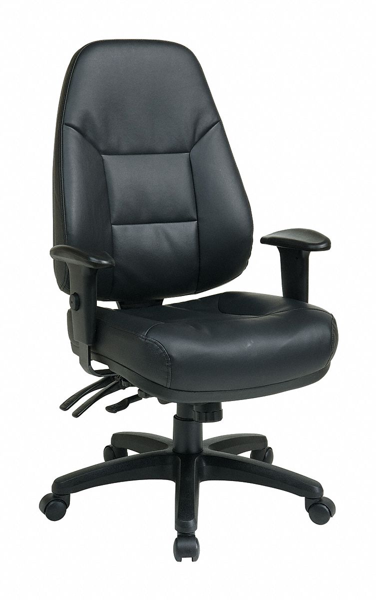 Desk Chair, Desk Chair, Black, Leather, 18 in to 21 in Nominal Seat