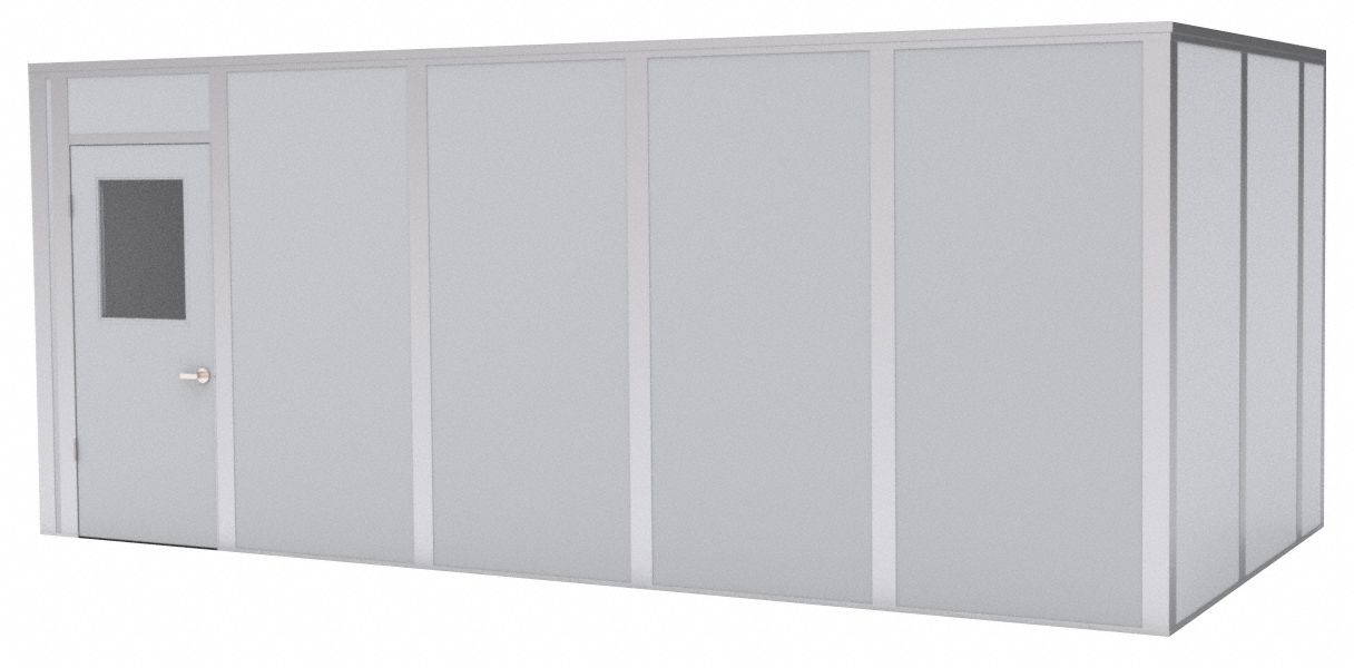 Modular In-Plant Office: 20 ft x 10 ft x 8 ft, 4 Walls, Steel-Covered Drywall, Gray