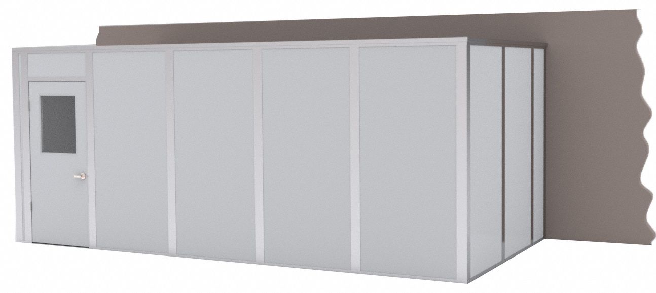 Modular In-Plant Office: 20 ft x 10 ft x 8 ft, 3 Walls, Steel-Covered Drywall, Gray