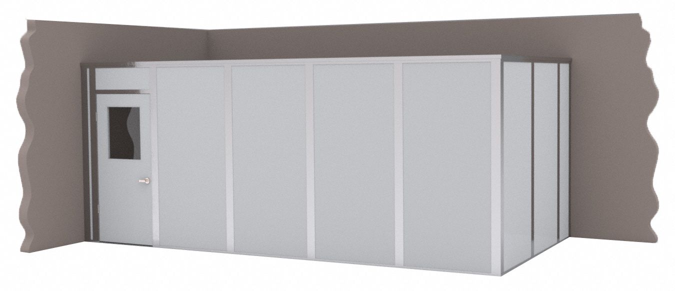 Modular In-Plant Office: 20 ft x 10 ft x 8 ft, 2 Walls, Steel-Covered Drywall, Gray