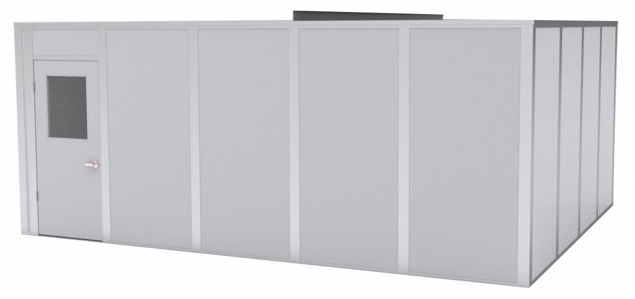 Modular In-Plant Office: 20 ft x 16 ft x 8 ft, 4 Walls, Steel-Covered Drywall, Gray