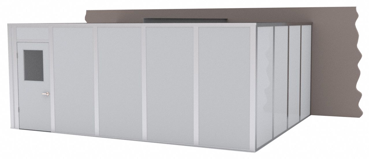 Modular In-Plant Office: 20 ft x 16 ft x 8 ft, 3 Walls, Vinyl-Covered Drywall, Gray