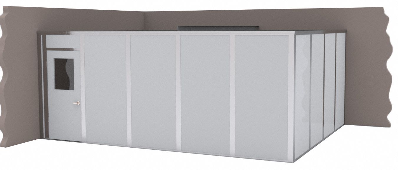 Modular In-Plant Office: 20 ft x 20 ft x 8 ft, 2 Walls, Steel-Covered Drywall, Gray