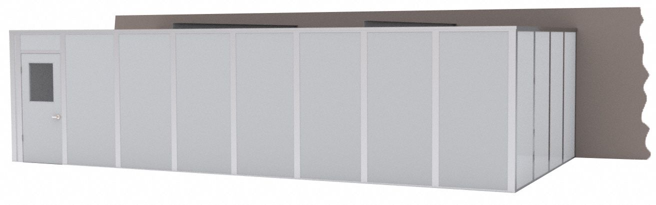 Modular In-Plant Office: 32 ft x 12 ft x 8 ft, 3 Walls, Steel-Covered Drywall, Gray