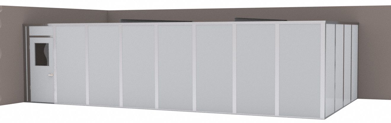 Modular In-Plant Office: 32 ft x 16 ft x 8 ft, 2 Walls, Vinyl-Covered Drywall, Gray