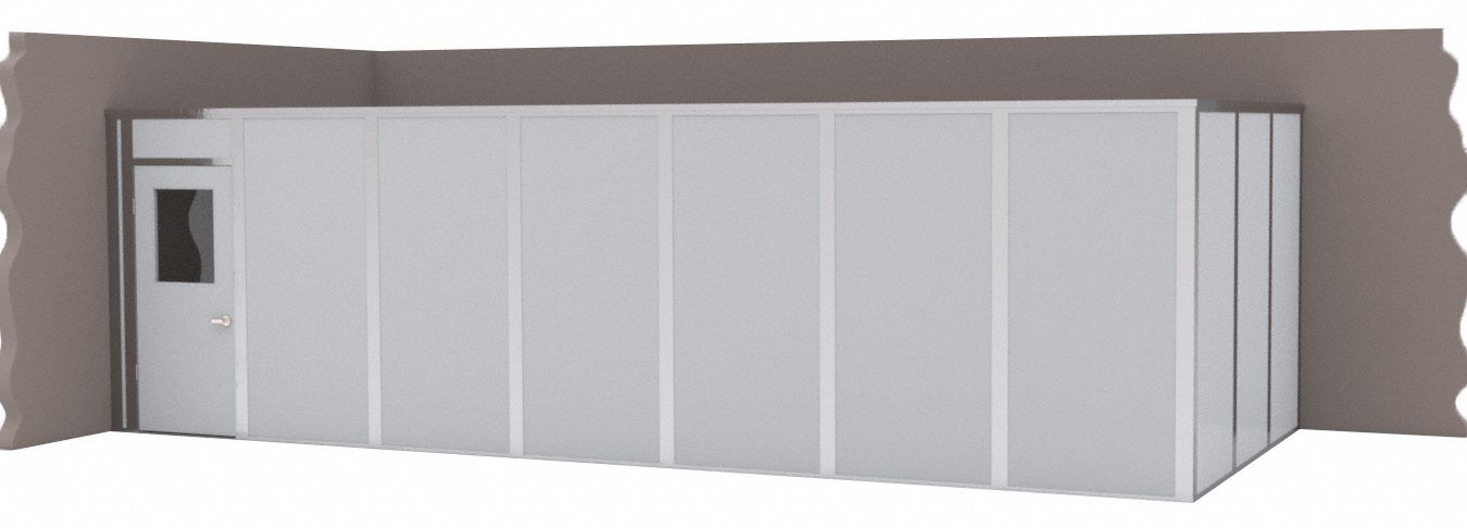 Modular In-Plant Office: 28 ft x 12 ft x 8 ft, 2 Walls, Steel-Covered Drywall, Gray