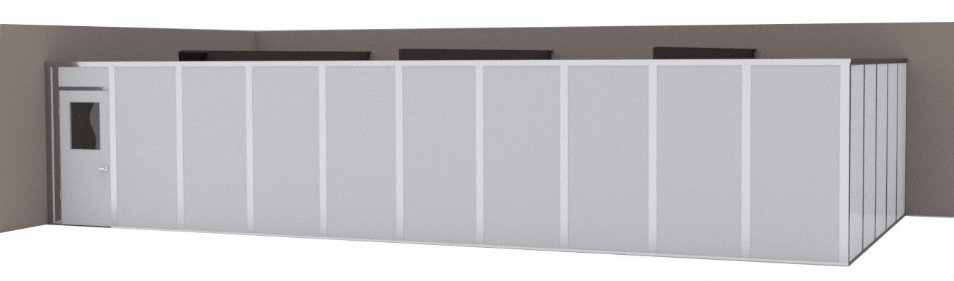 Modular In-Plant Office: 40 ft x 20 ft x 8 ft, 2 Walls, Steel-Covered Drywall, Gray