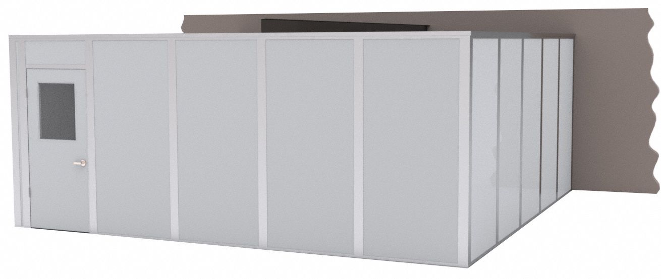 Modular In-Plant Office: 20 ft x 20 ft x 8 ft, 3 Walls, Steel-Covered Drywall, Gray