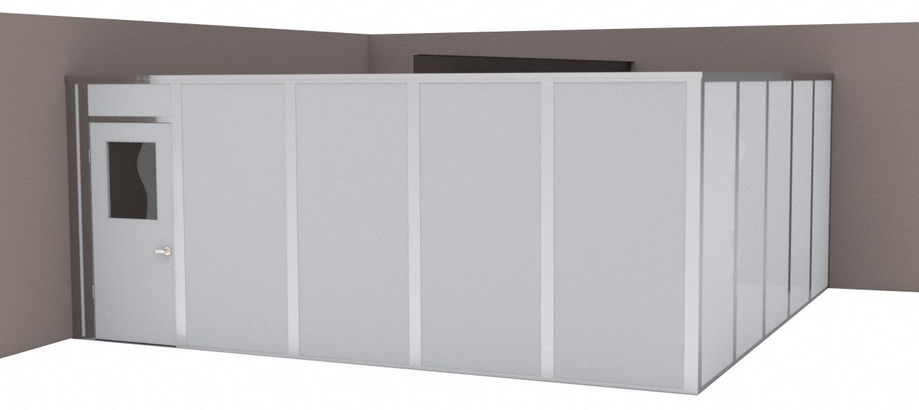 Modular In-Plant Office: 20 ft x 20 ft x 8 ft, 2 Walls, Steel-Covered Drywall, Gray