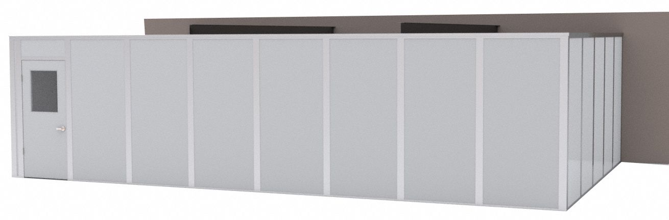 Modular In-Plant Office: 32 ft x 20 ft x 8 ft, 3 Walls, Steel-Covered Drywall, Gray