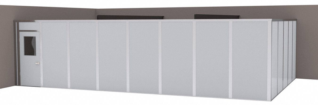 Modular In-Plant Office: 32 ft x 20 ft x 8 ft, 2 Walls, Steel-Covered Drywall, Gray