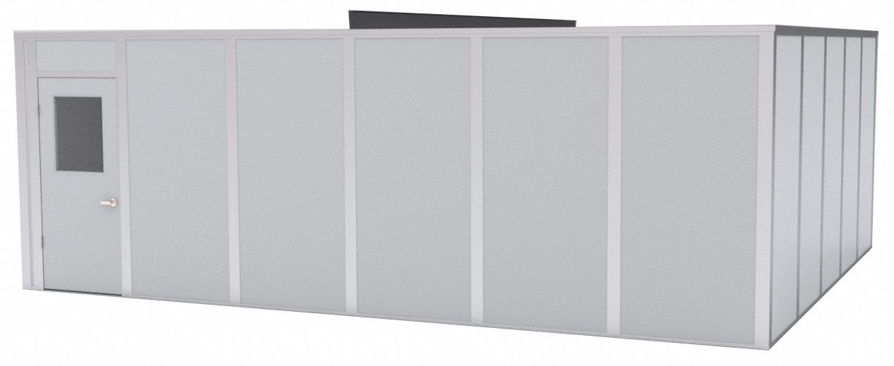 Modular In-Plant Office: 24 ft x 20 ft x 8 ft, 4 Walls, Steel-Covered Drywall, Gray