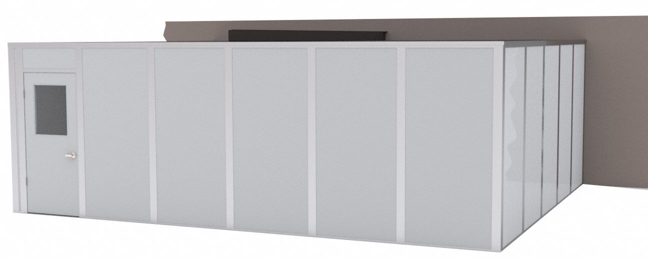 Modular In-Plant Office: 24 ft x 20 ft x 8 ft, 3 Walls, Steel-Covered Drywall, Gray