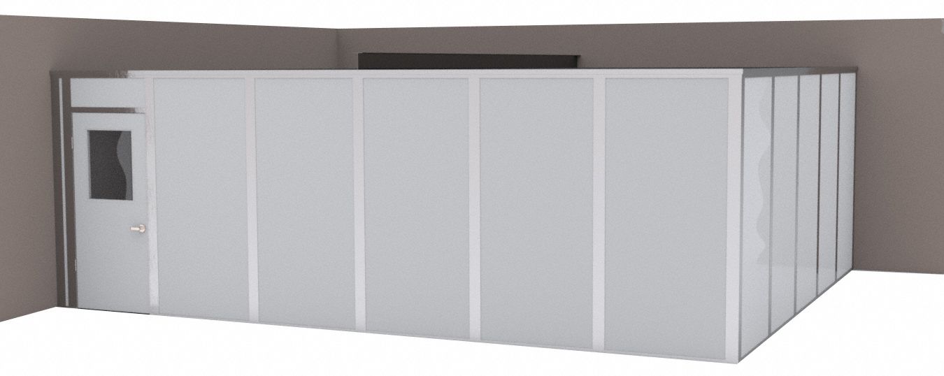 Modular In-Plant Office: 24 ft x 20 ft x 8 ft, 2 Walls, Steel-Covered Drywall, Gray