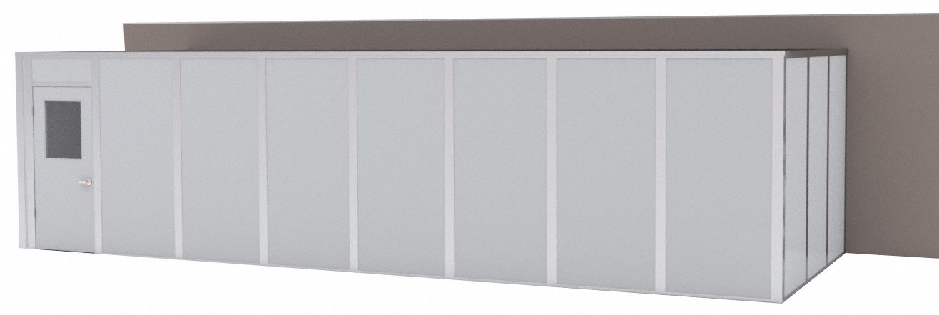 Modular In-Plant Office: 32 ft x 12 ft x 8 ft, 3 Walls, Steel-Covered Drywall, Gray