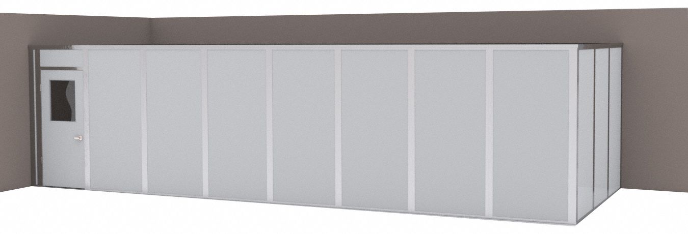 Modular In-Plant Office: 32 ft x 12 ft x 8 ft, 2 Walls, Steel-Covered Drywall, Gray