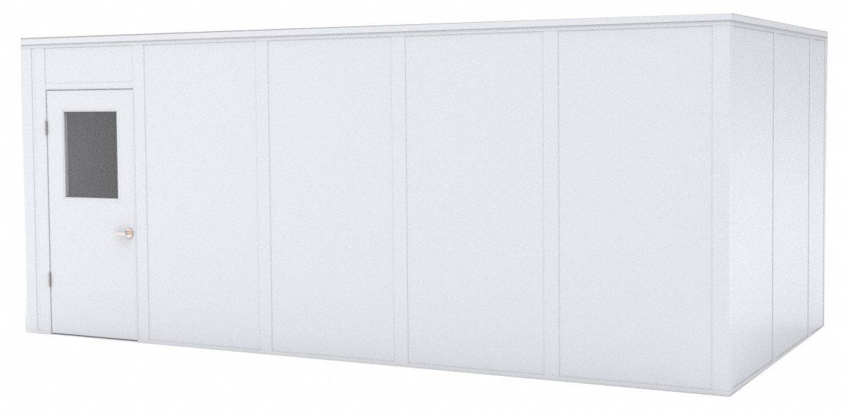 Modular In-Plant Office: 20 ft x 10 ft x 8 ft, 4 Walls, Steel-Covered Drywall, White