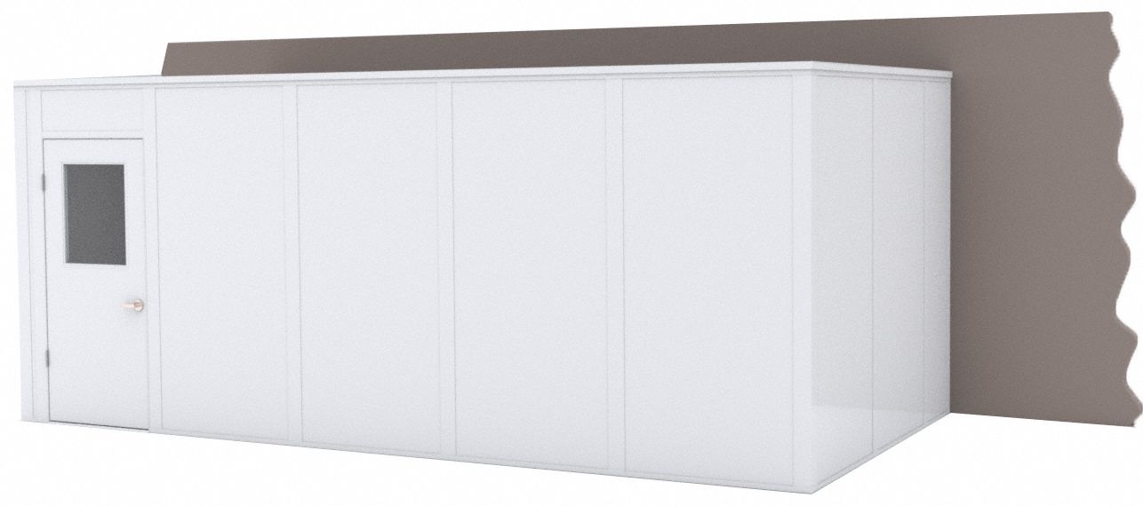 Modular In-Plant Office: 20 ft x 10 ft x 8 ft, 3 Walls, Steel-Covered Drywall, White