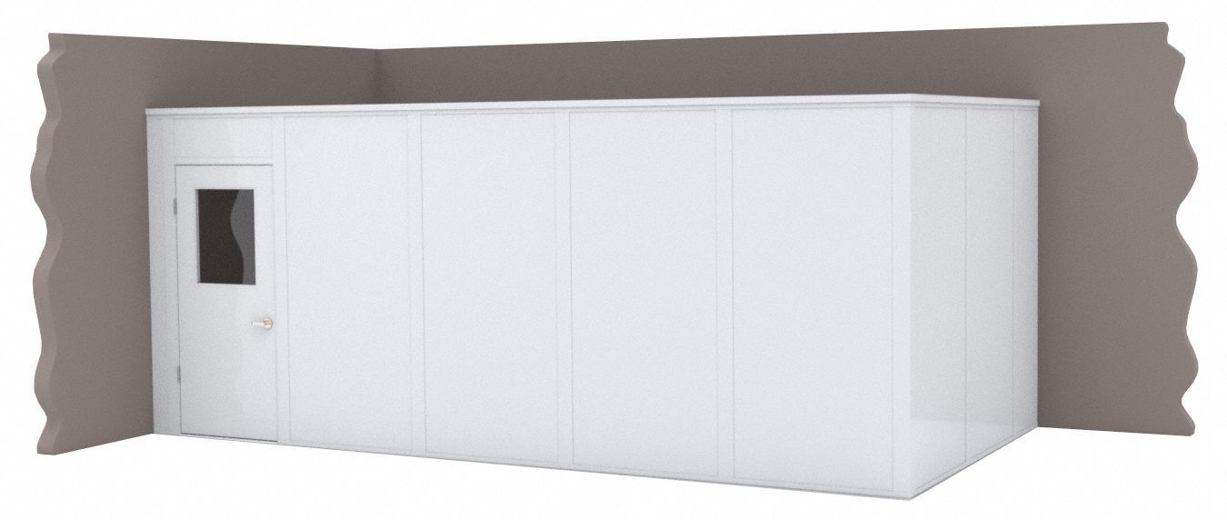 Modular In-Plant Office: 20 ft x 10 ft x 8 ft, 2 Walls, Steel-Covered Drywall, White