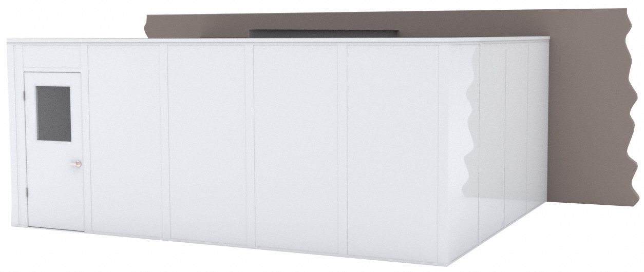 Modular In-Plant Office: 20 ft x 16 ft x 8 ft, 3 Walls, Vinyl-Covered Drywall, White