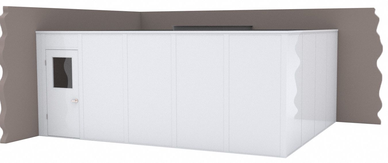 Modular In-Plant Office: 20 ft x 20 ft x 8 ft, 2 Walls, Steel-Covered Drywall, White