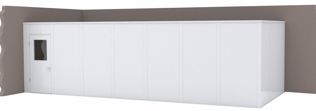 Modular In-Plant Office: 28 ft x 12 ft x 8 ft, 2 Walls, Steel-Covered Drywall, White