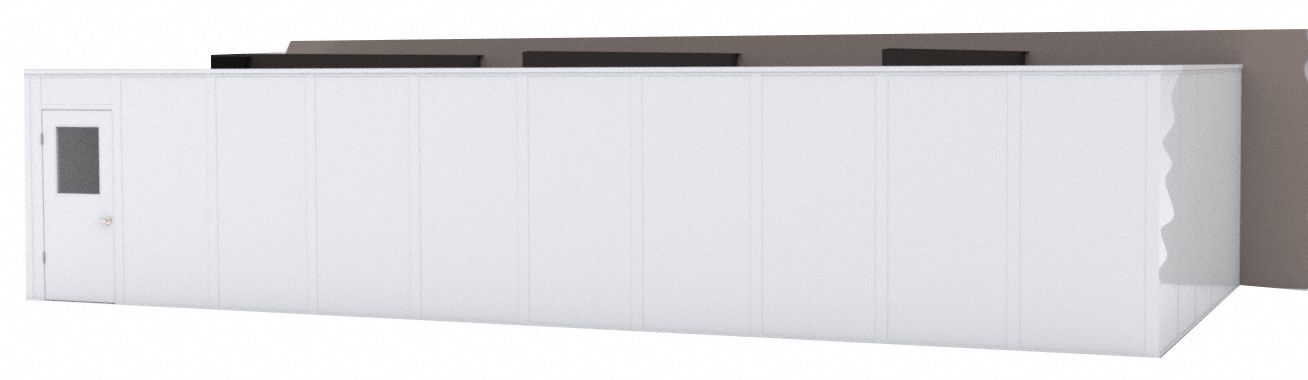 Modular In-Plant Office: 40 ft x 20 ft x 8 ft, 3 Walls, Steel-Covered Drywall, White