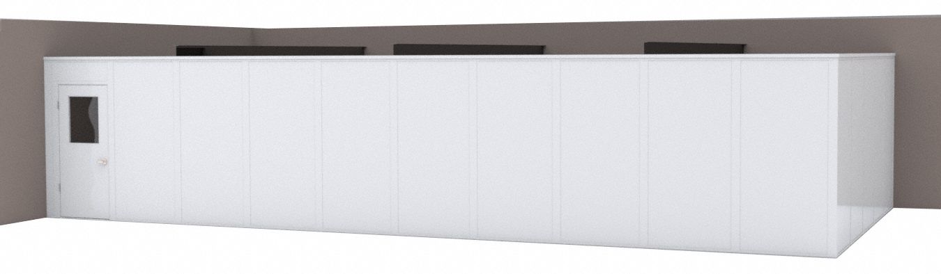 Modular In-Plant Office: 40 ft x 20 ft x 8 ft, 2 Walls, Steel-Covered Drywall, White