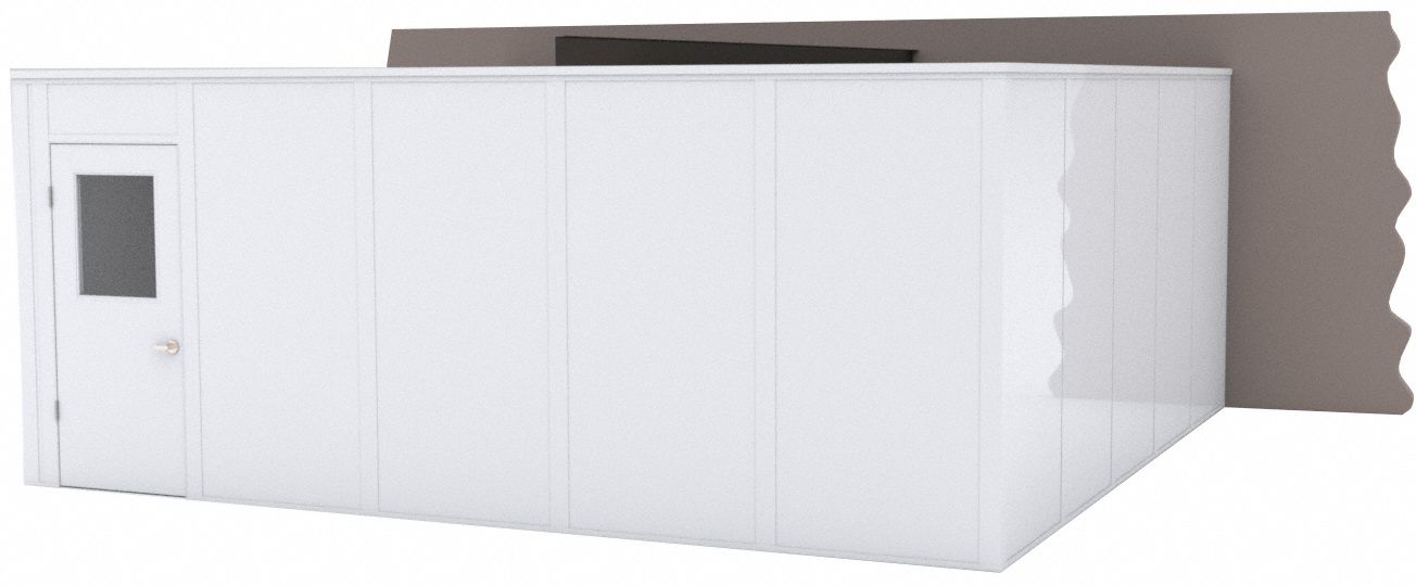 Modular In-Plant Office: 20 ft x 20 ft x 8 ft, 3 Walls, Steel-Covered Drywall, White