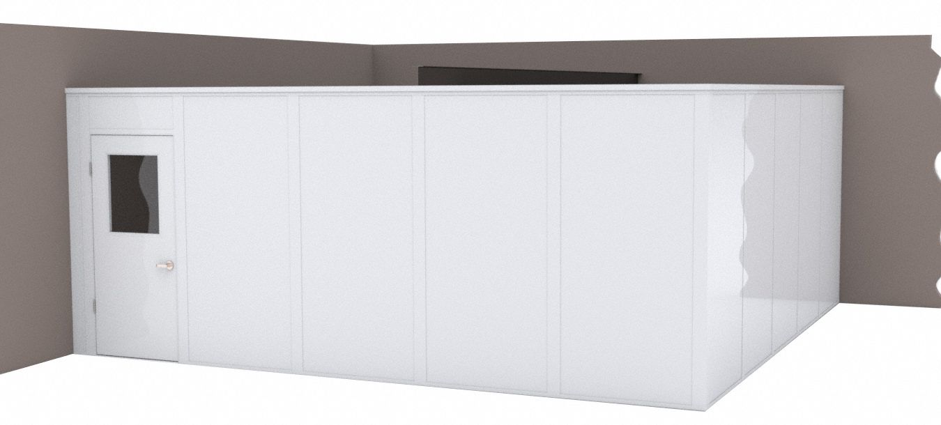 Modular In-Plant Office: 20 ft x 20 ft x 8 ft, 2 Walls, Steel-Covered Drywall, White