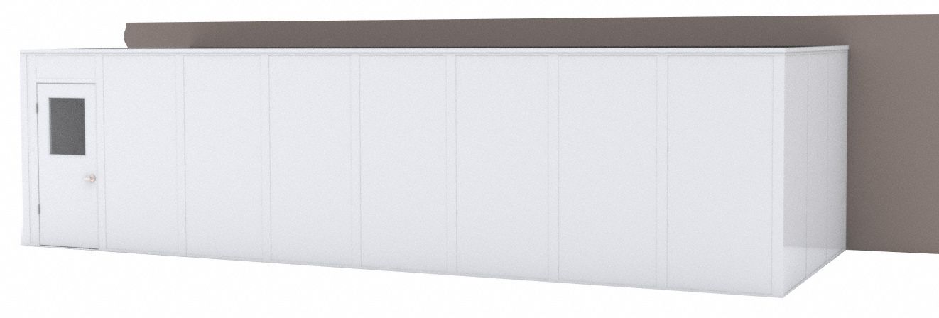 Modular In-Plant Office: 32 ft x 12 ft x 8 ft, 3 Walls, Steel-Covered Drywall, Gray