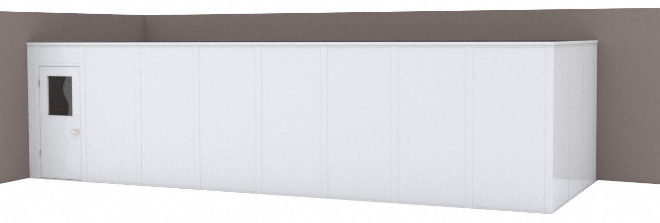 Modular In-Plant Office: 32 ft x 12 ft x 8 ft, 2 Walls, Steel-Covered Drywall, White