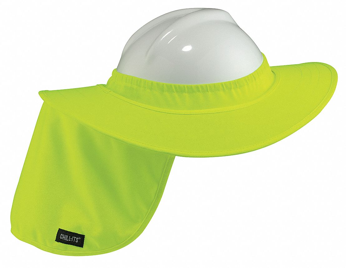 REBORD DE CASQUE DE SÉCURITÉ A/PROTÈGE-COU, POLYESTER, LIME HTE VIS, AUTO-AGRIPPANT