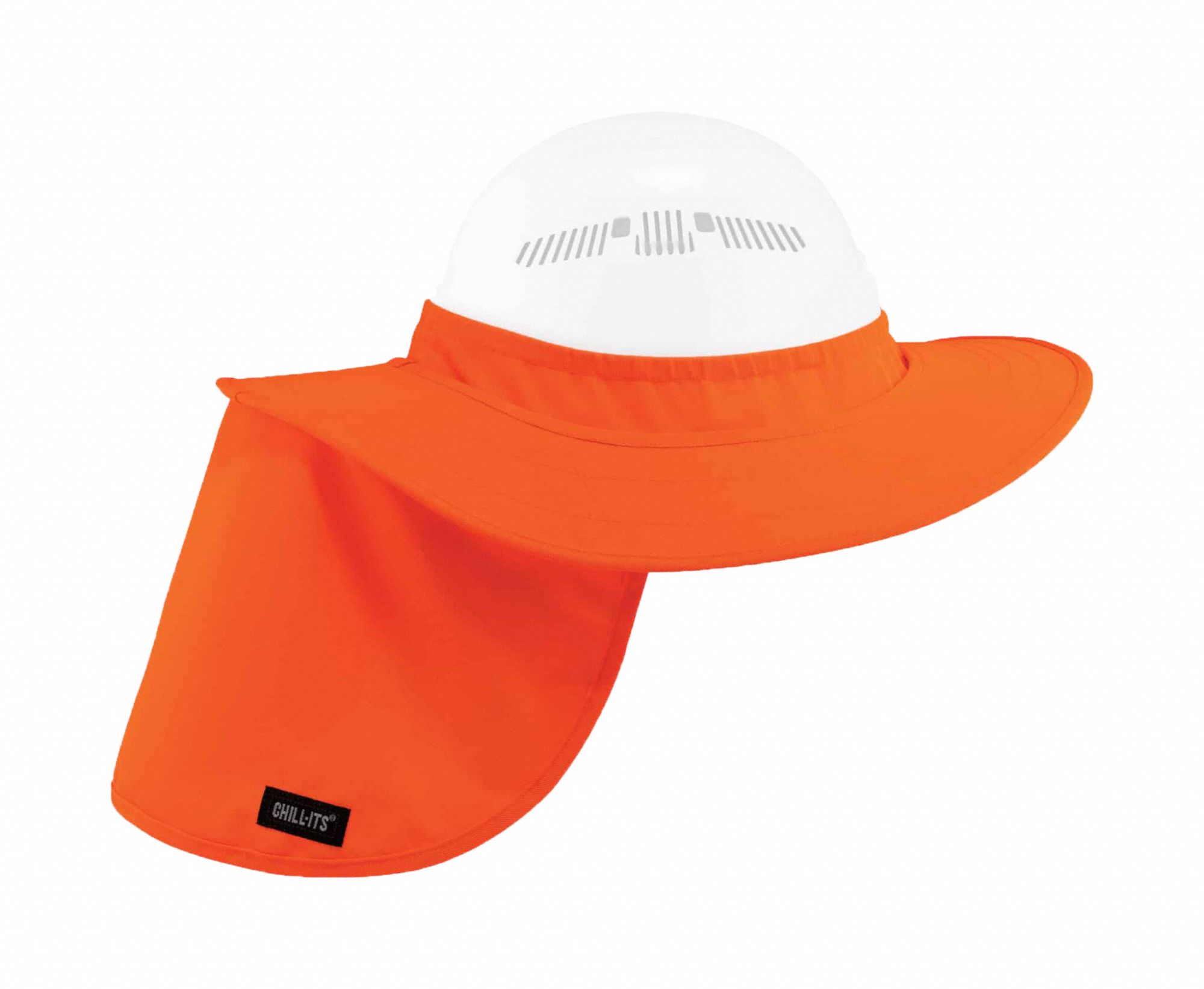 CHILL-ITS BY ERGODYNE Visor with Neck Shade: Orange, Polyester,  Over-the-Hat with Wide Brim