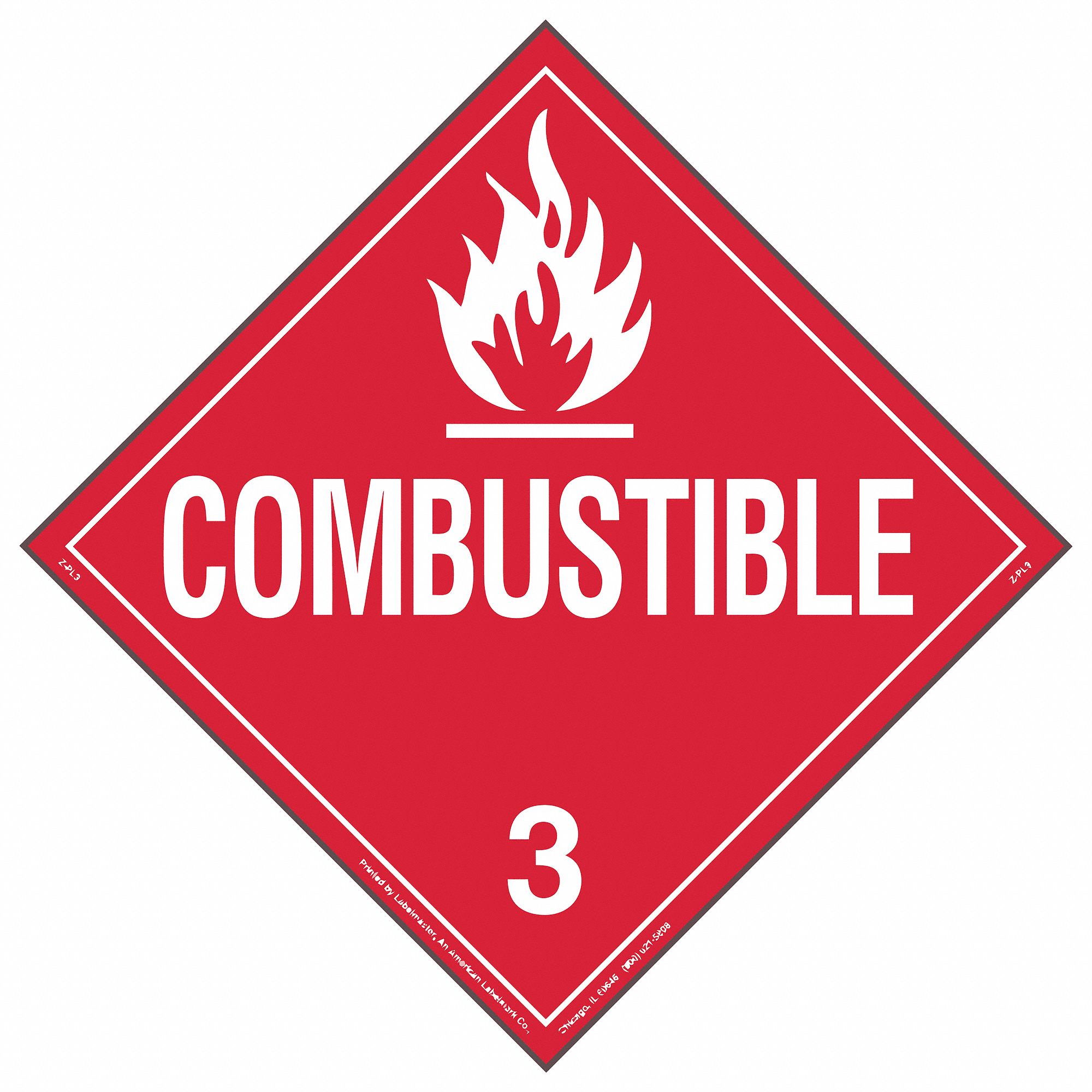 Combustible 10 3 4 In Label Wd DOT Container Placard 19TZ87 19TZ87 