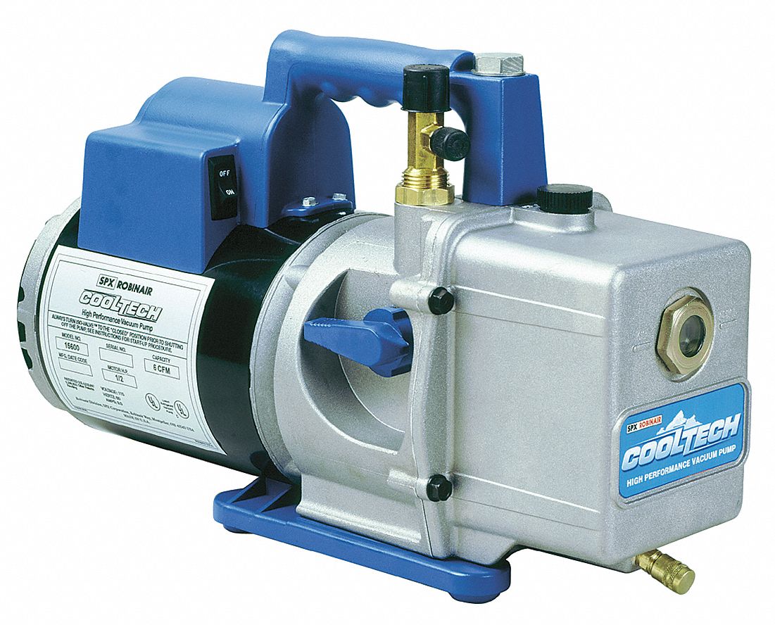 VACUUM PUMP, 4 CFM, ½ HP, 2-STAGE, 115V, ¼ IN MFL AND ½ IN MFL, 15 MICRONS