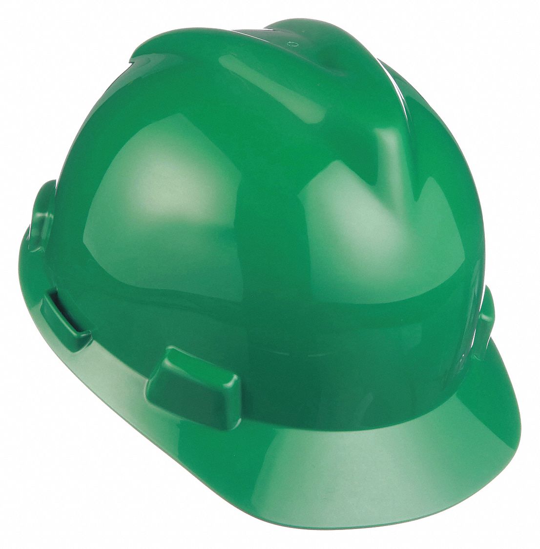 Hard Hat: Green, No Graphics, Ratchet (4-Point), Ratchet, Polyethylene, Side-Slots, MSA, Solid