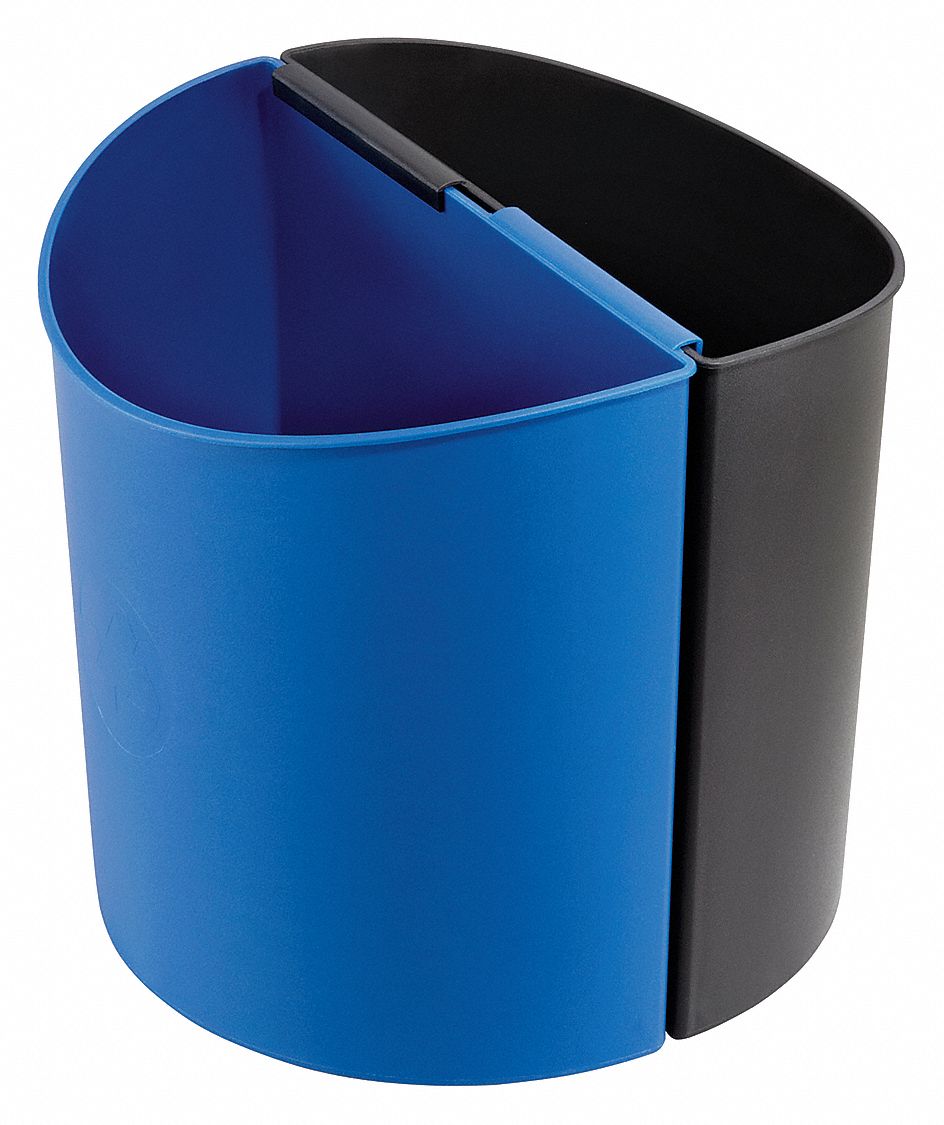Wastebasket, Half Round, 3 gal., Black/Blue