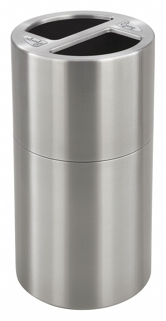 Trash Can, Round, 15 gal., Silver